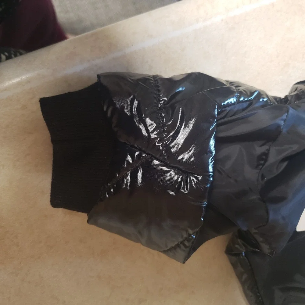 Maxbone Dog Black Lu Ski Suit Size Medium Puffer Glossy Black Removed Hood Snap‎
